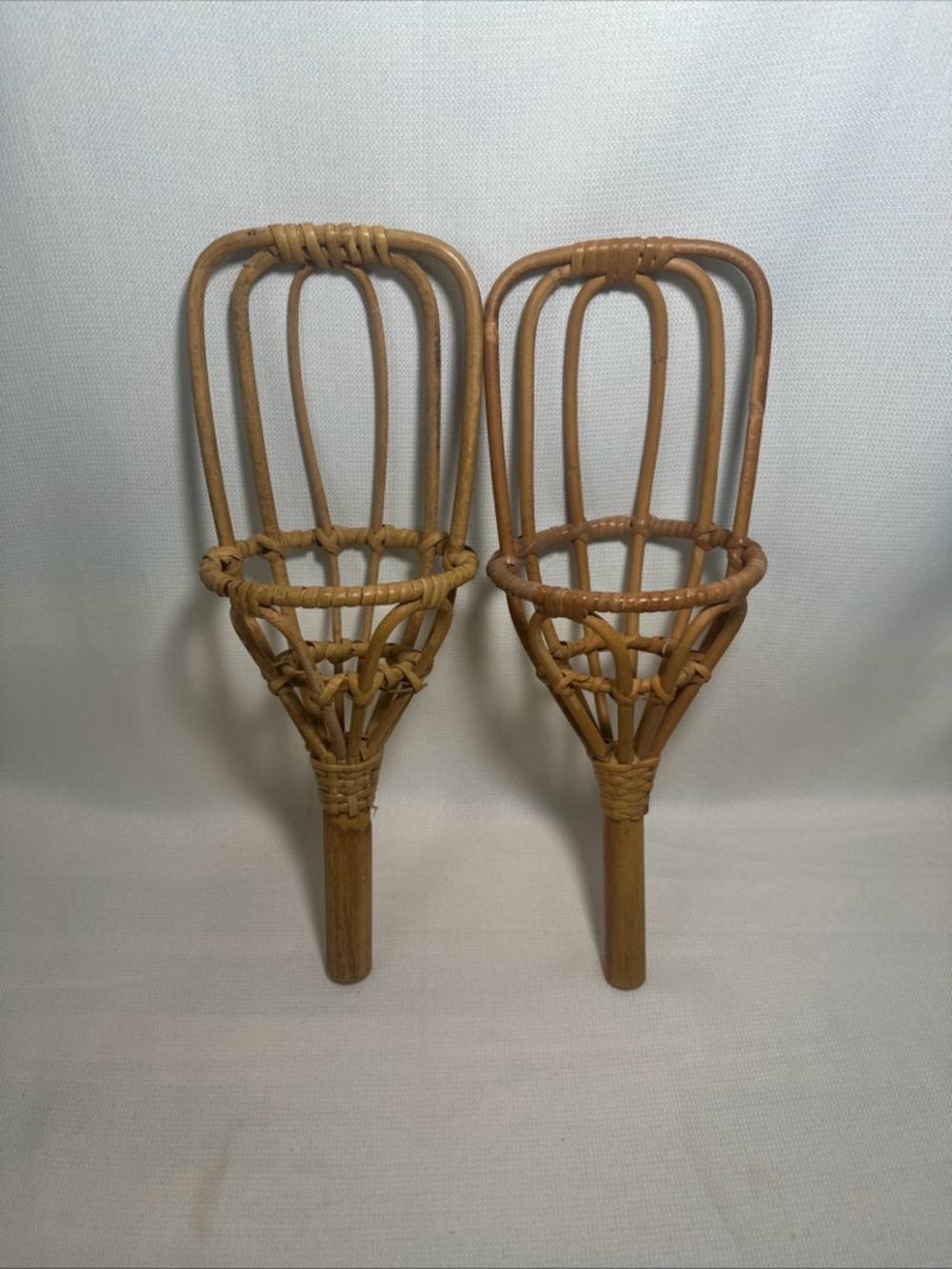 Natural Bamboo & Rattan Pair of Vintage Ball Toss Game Scoops - Tan